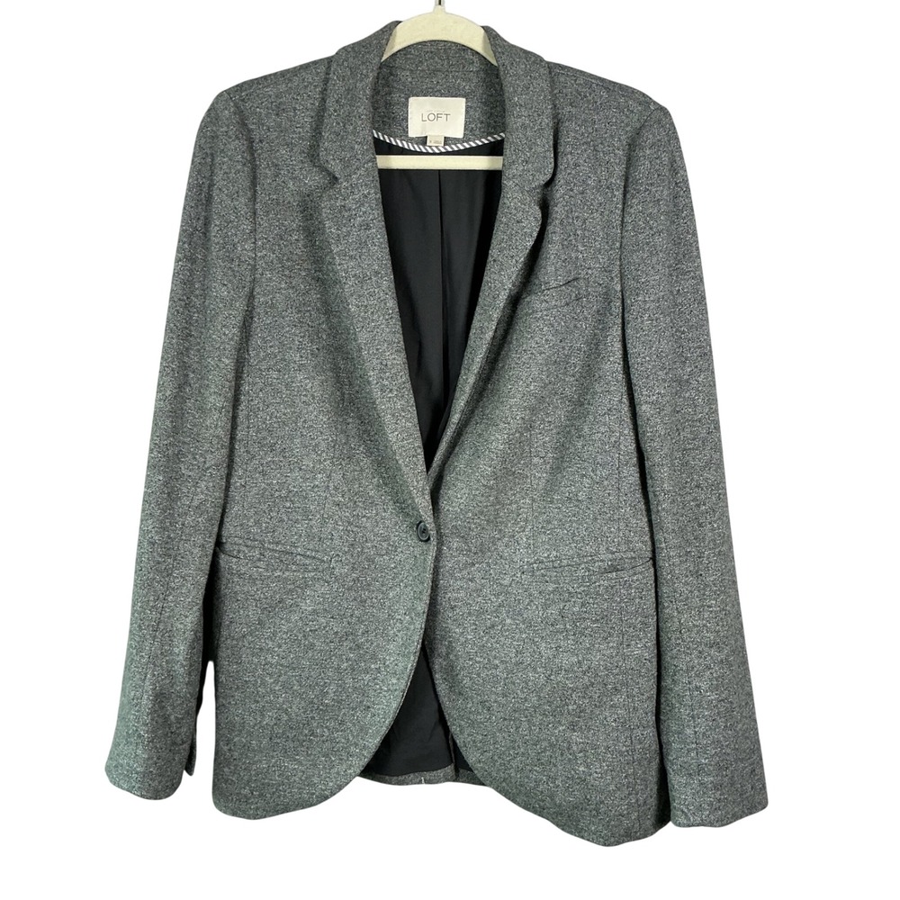 LOFT Womens Grey Heather Single Button Notched Lapel Blazer Jacket Size 8